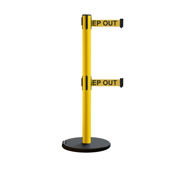 Montour Line Retractable Belt Dbl Rolling Stanchion, 2.5ft Yellow Post  7.5ft Dange MSE630D-YW-DANGEYB-75